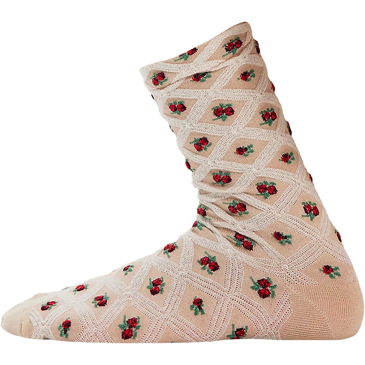Image of Free People Floral Jacquard Trouser Sock- Women's Ivory, One Size
