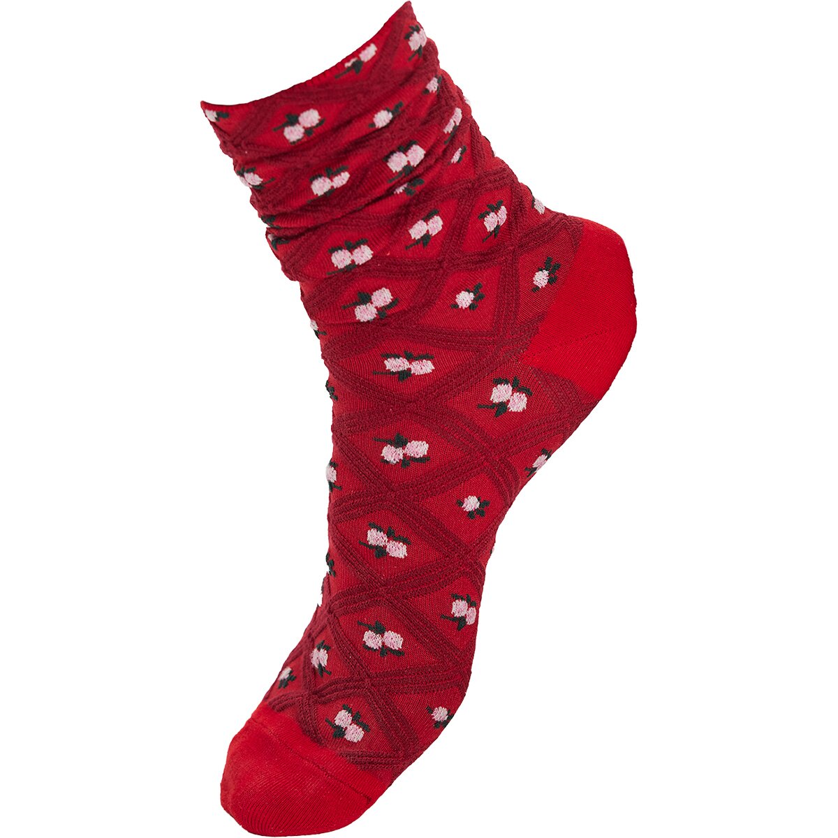 Image of Free People Floral Jacquard Trouser Sock- Women's Red, One Size