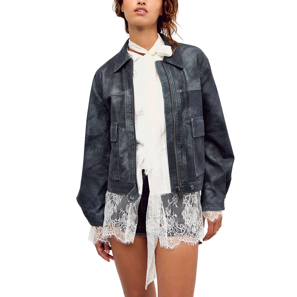 Image of Free People Blair Vegan Suede Sierra Jacket - Women's Navy Wave, M
