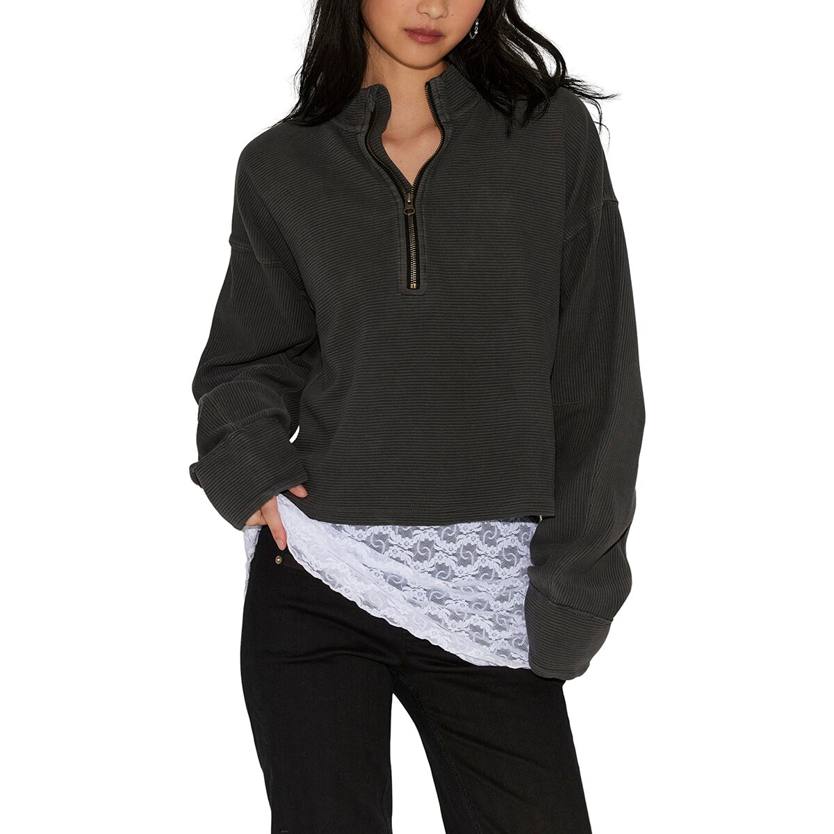 Image of Free People Celeste 1/4-Zip Pullover - Women's Black, M