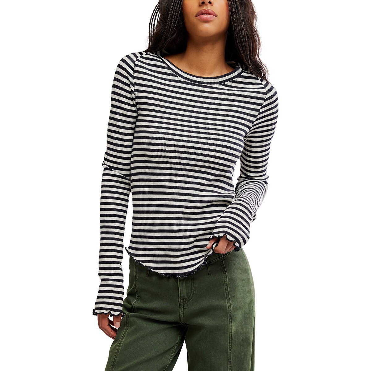 Image of Free People Easy Does It Striped Long-Sleeve T-Shirt - Women's Black And White Comb, M