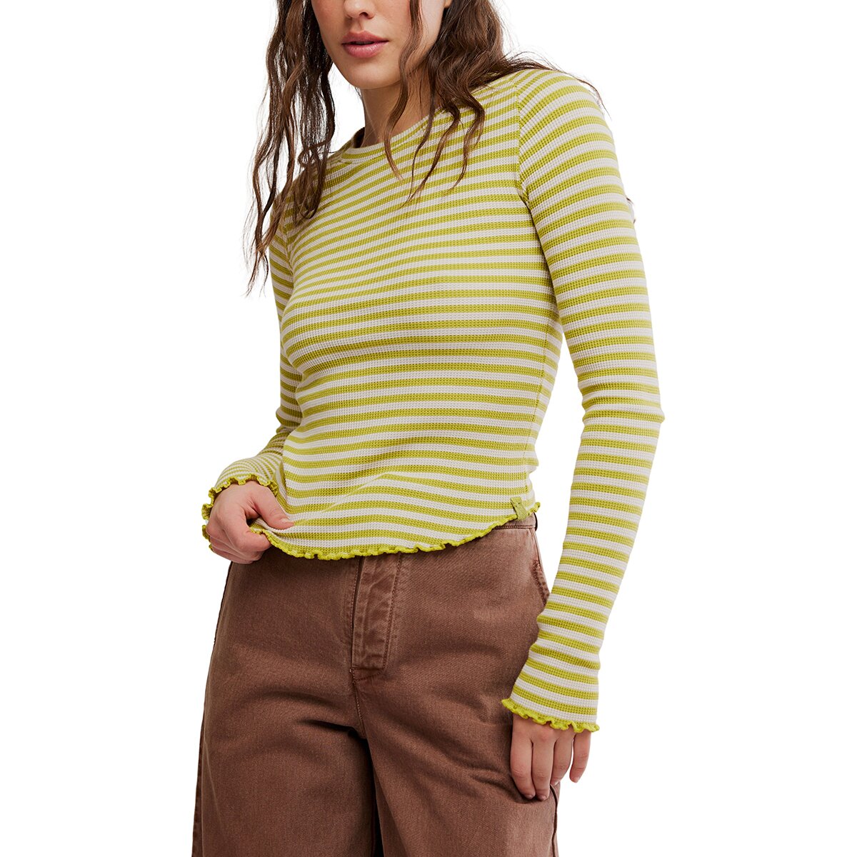 Image of Free People Easy Does It Striped Long-Sleeve T-Shirt - Women's Green Combo, M