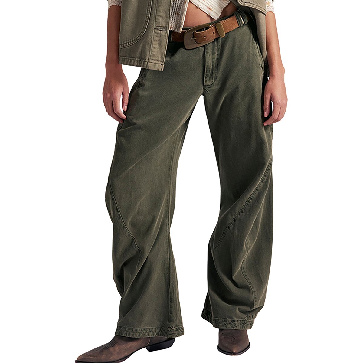 Image of Free People Spotlight Washed Trouser - Women's Dusty Olive, 8