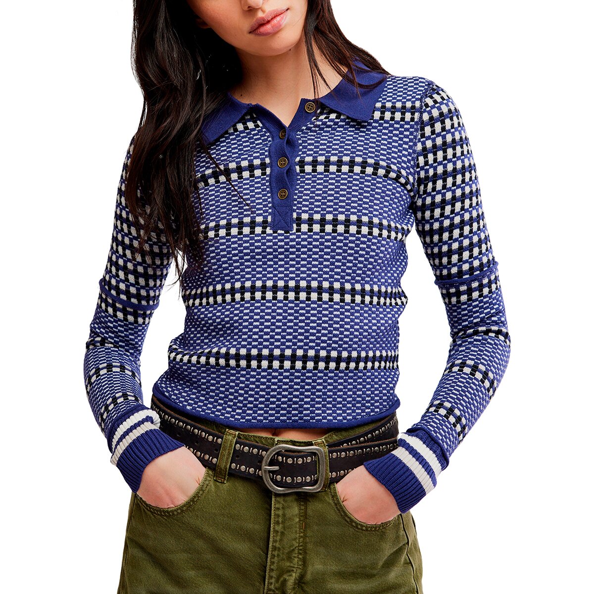 Image of Free People Level Up Long-Sleeve Top - Women's Navy Combo, S
