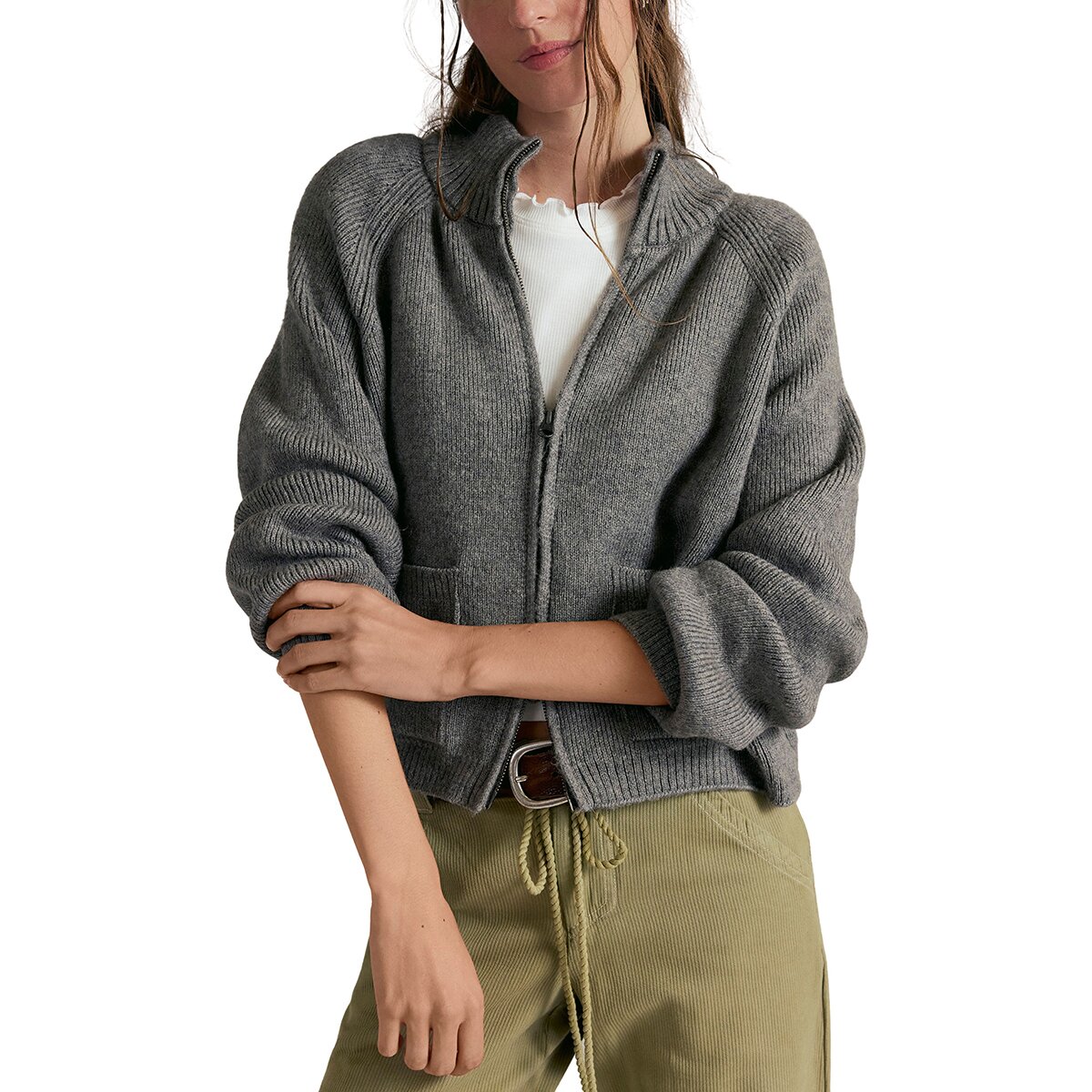 Image of Free People On It 1/2-Zip Sweater - Women's Cool Grey, M
