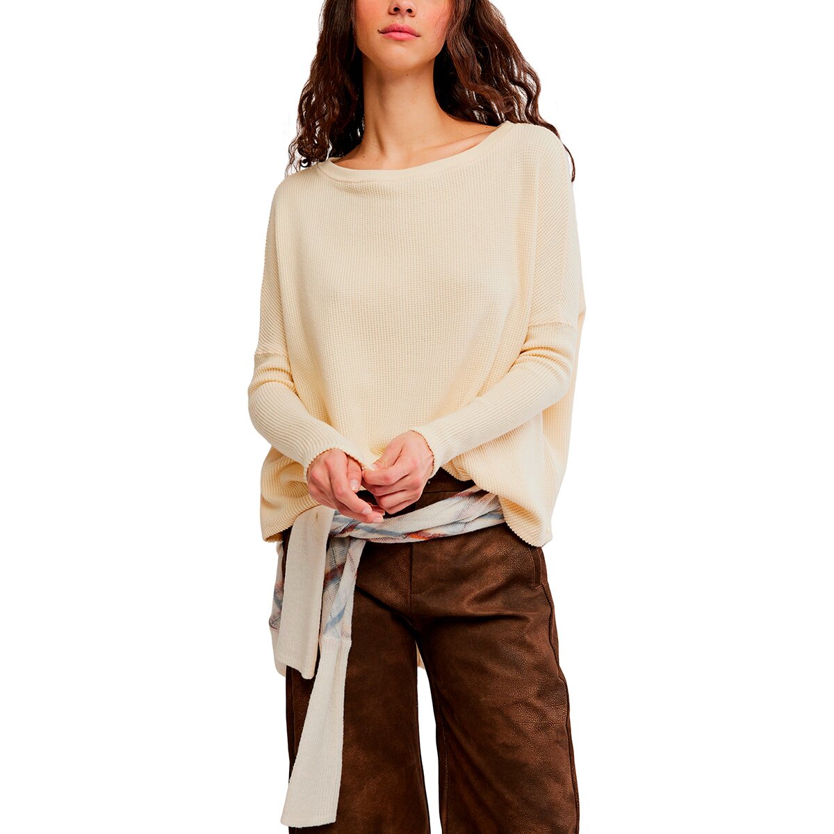 Image of Free People Latte Blues Solid Thermal Top - Women's Alabaster Cream, M