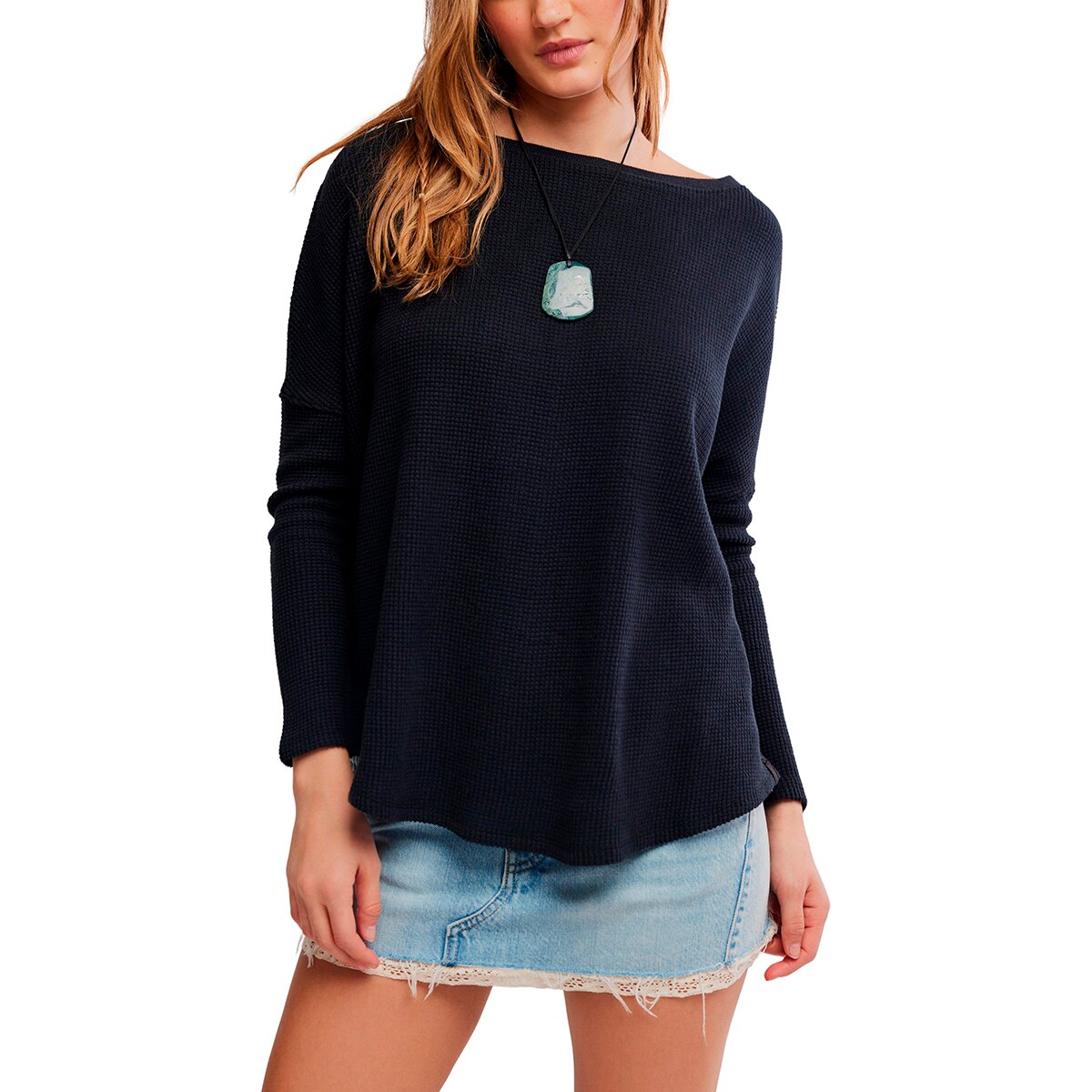 Image of Free People Latte Blues Solid Thermal Top - Women's Black, M