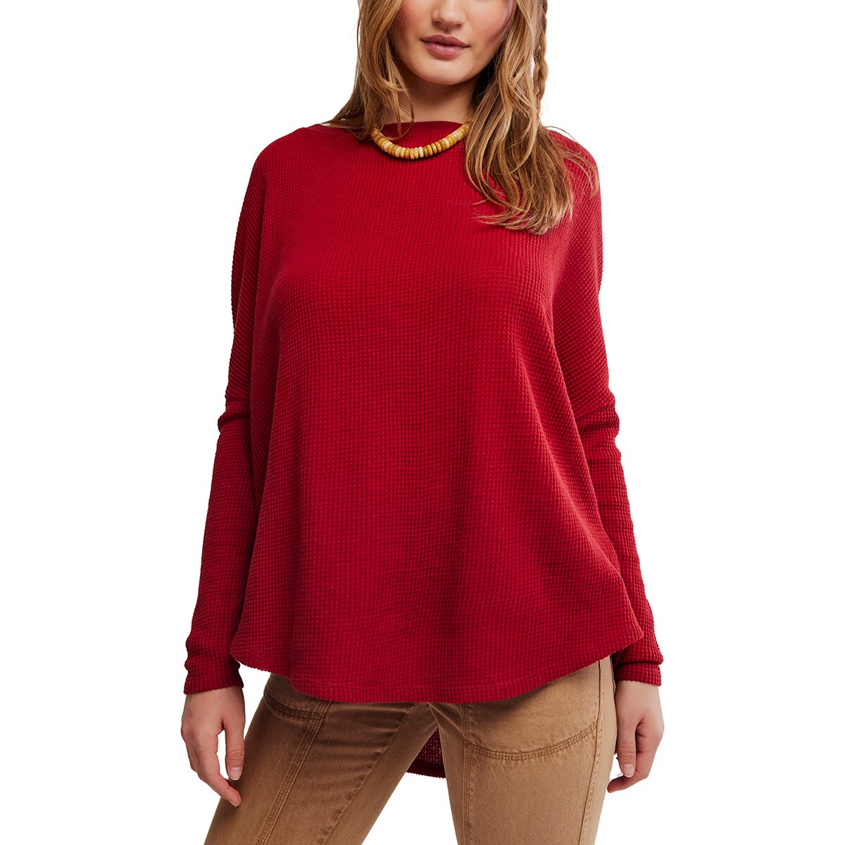 Image of Free People Latte Blues Solid Thermal Top - Women's Richest Red, L