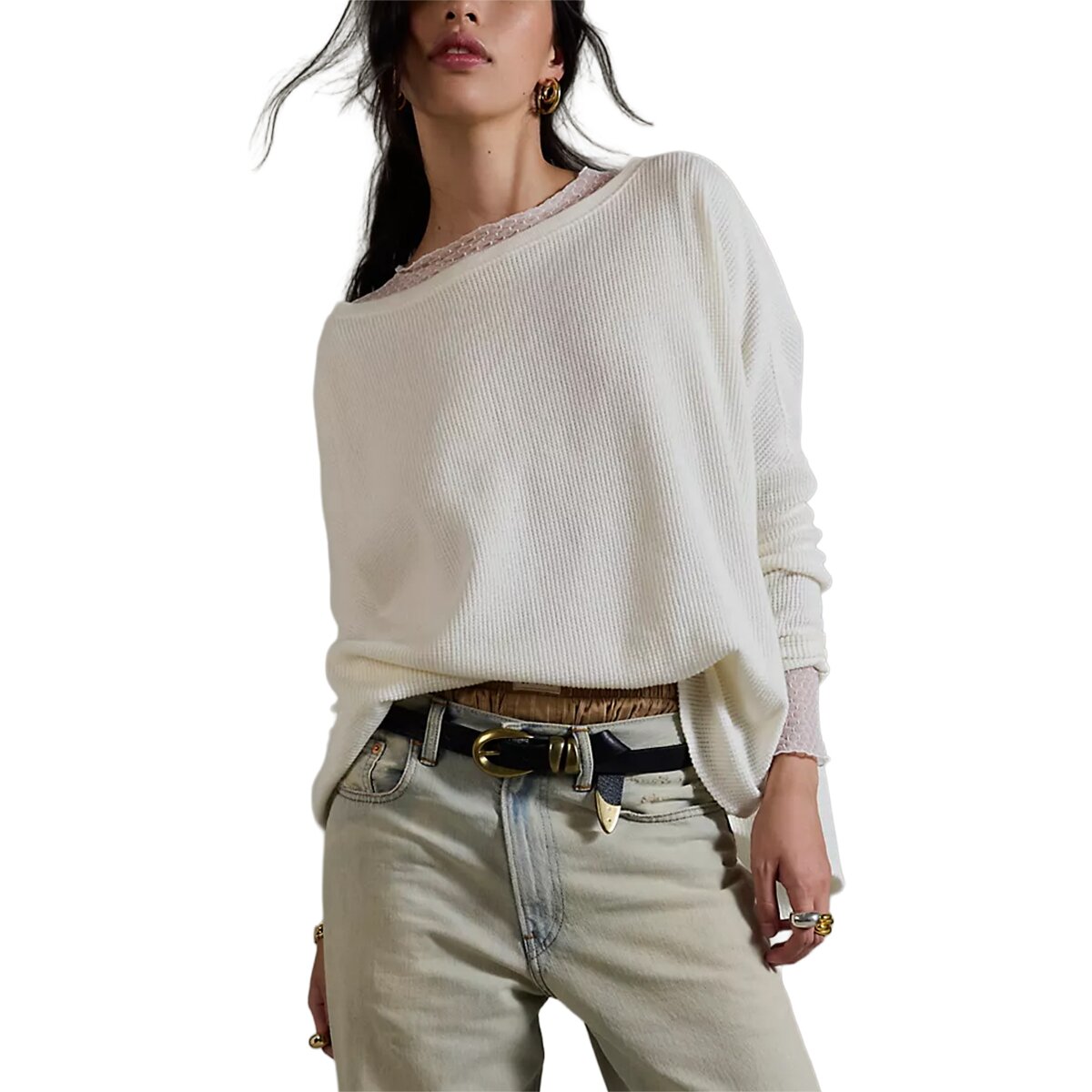 Image of Free People Latte Blues Solid Thermal Top - Women's Sugar Swizzle, XS
