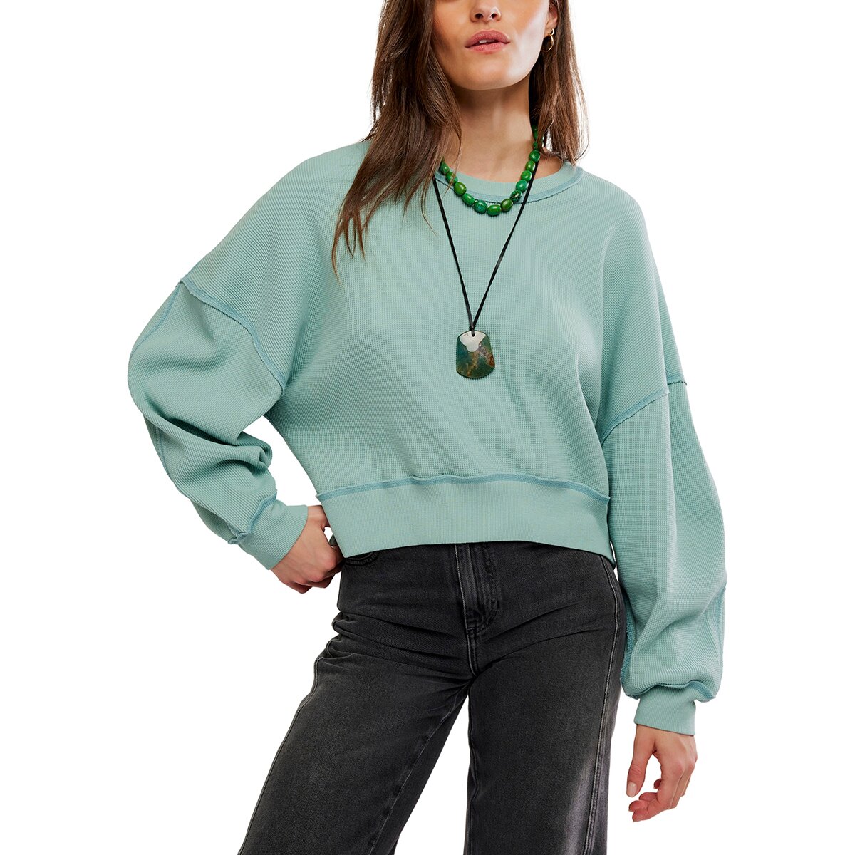 Image of Free People Skyline Tee Pullover Sweatshirt - Women's Aqua, XS