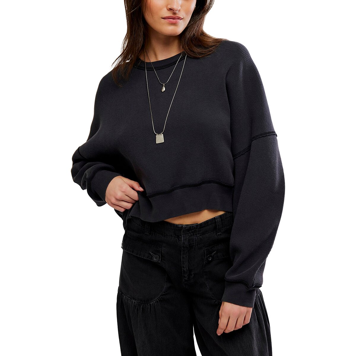 Image of Free People Skyline Tee Pullover Sweatshirt - Women's Black, S