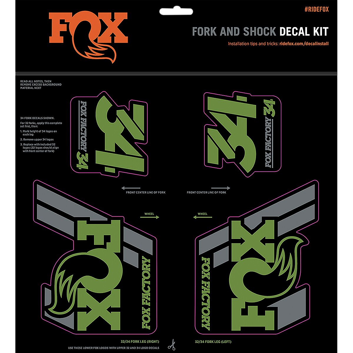 Fox Racing Shox Heritage Fork and Shock Decal Kit Green One Size