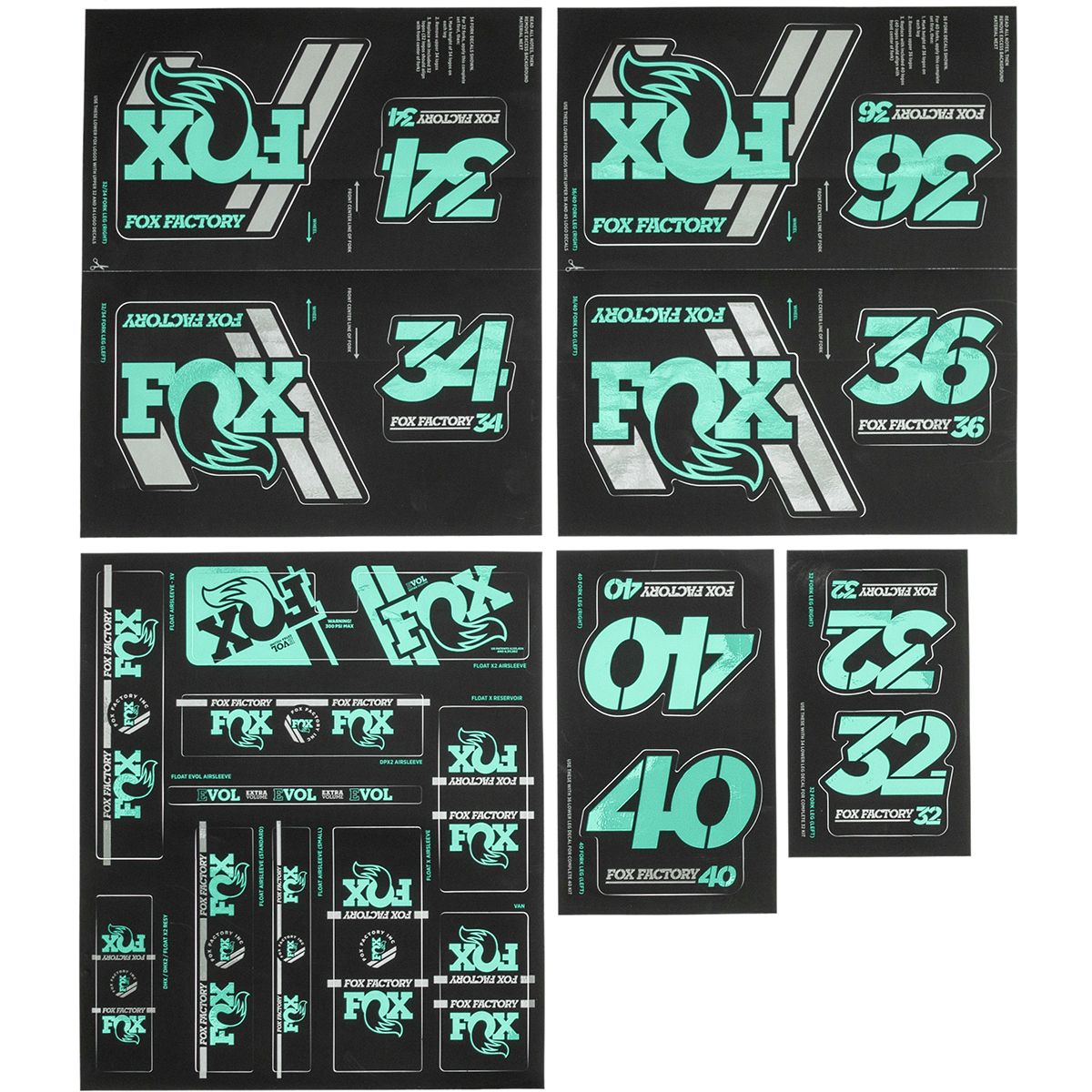 Image of FOX Racing Shox Heritage Fork and Shock Decal Kit Mint, One Size