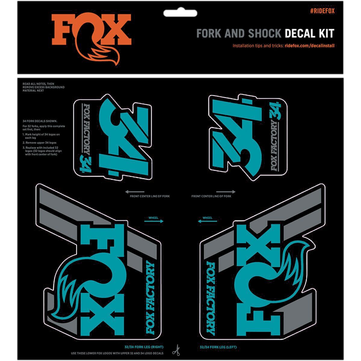 Image of FOX Racing Shox Heritage Fork and Shock Decal Kit Turquoise, One Size