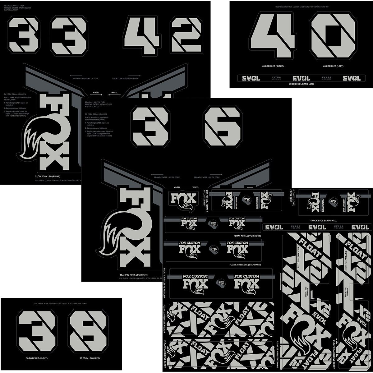 Image of FOX Racing Shox Fork & Shock Decal Kit Battleship Grey, One Size