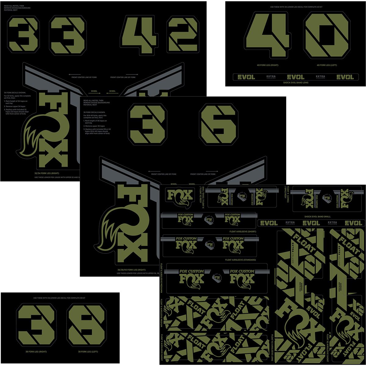 Image of FOX Racing Shox Fork & Shock Decal Kit Olive Drab, One Size