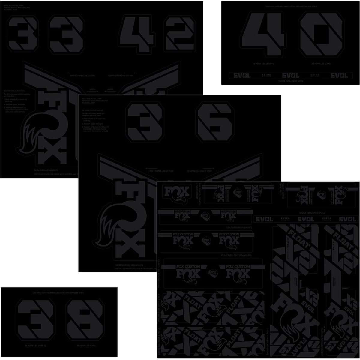 Image of FOX Racing Shox Fork & Shock Decal Kit Stealth Black, One Size