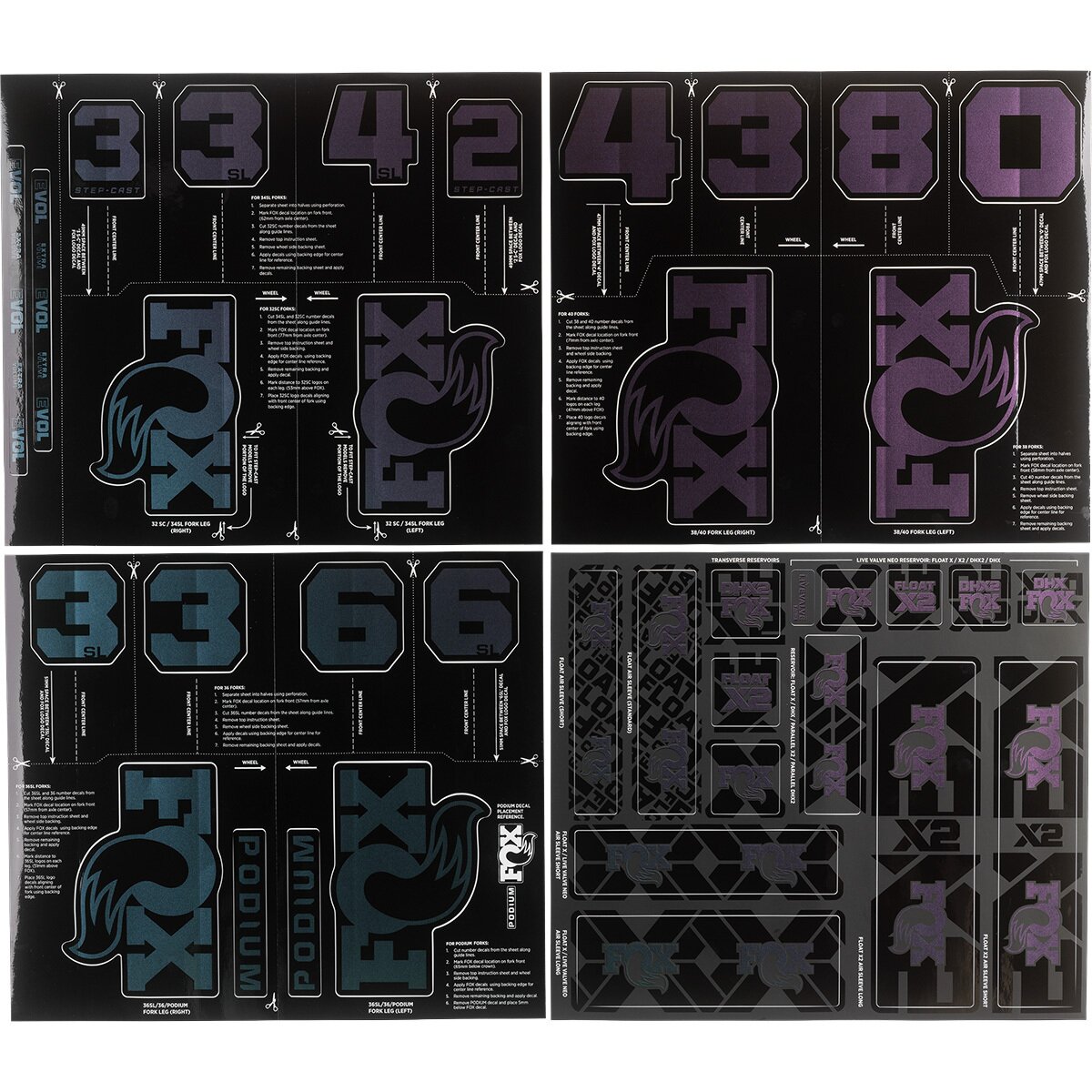 Image of FOX Racing Shox Fork and Shock Decal Kit Blue Purple Flux, One Size