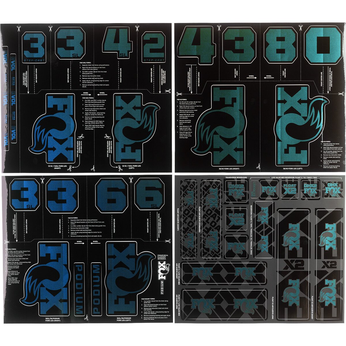 Image of FOX Racing Shox Fork and Shock Decal Kit Blue/Teal Flux, One Size
