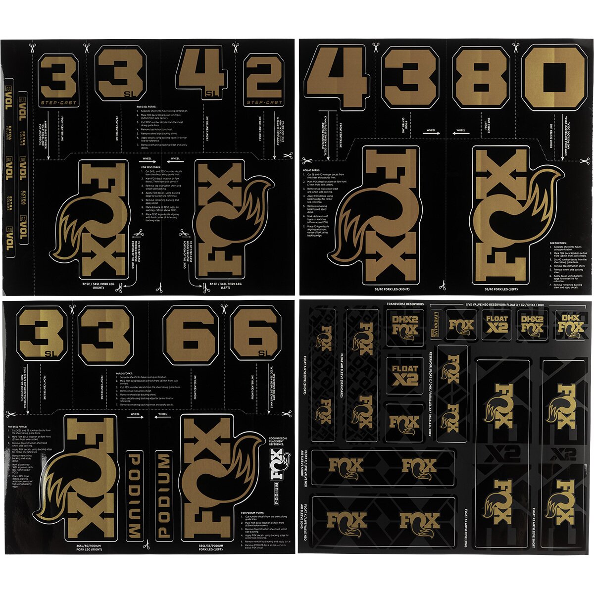 Image of FOX Racing Shox Fork and Shock Decal Kit Fox Gold, One Size