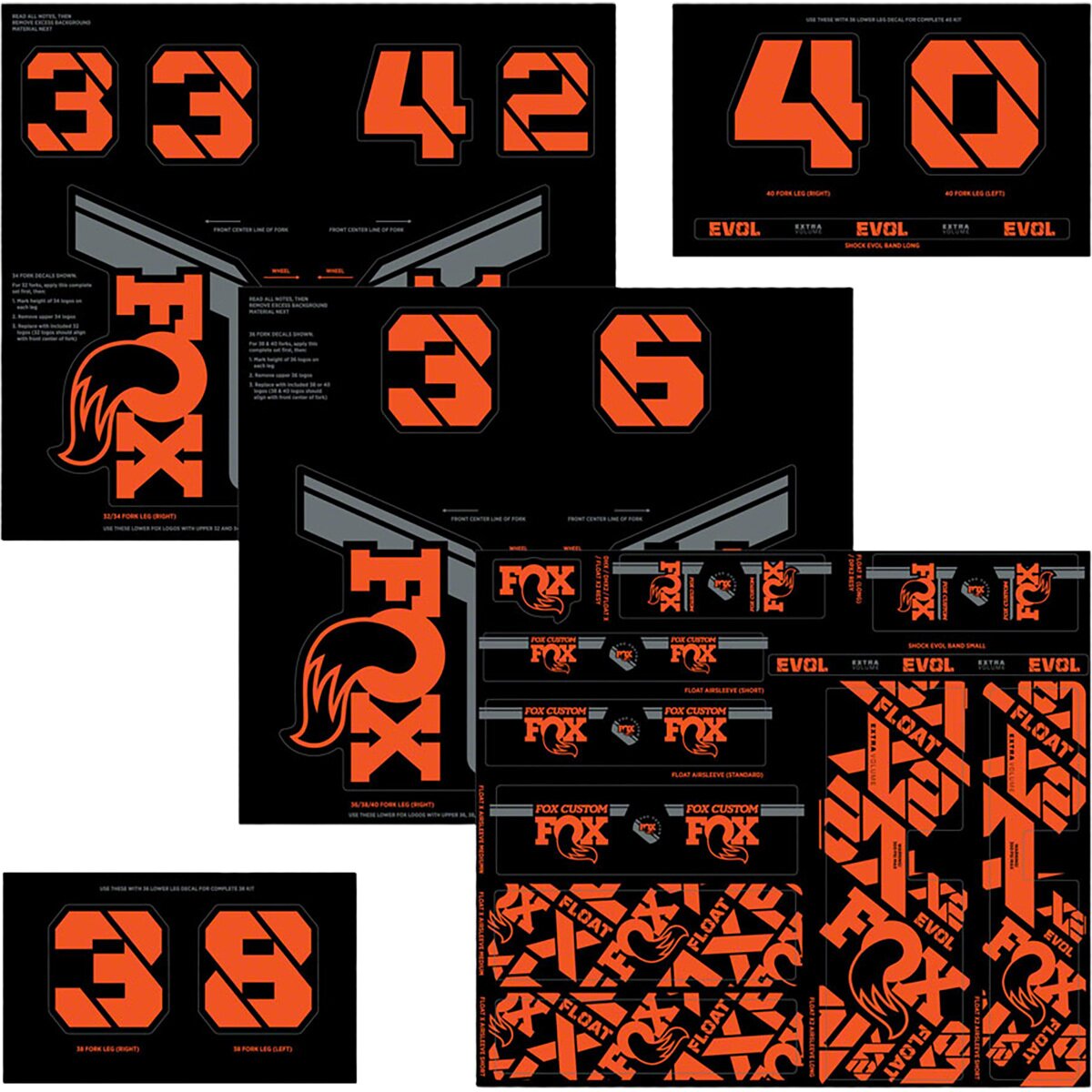 Image of FOX Racing Shox Fork and Shock Decal Kit Fox Orange, One Size
