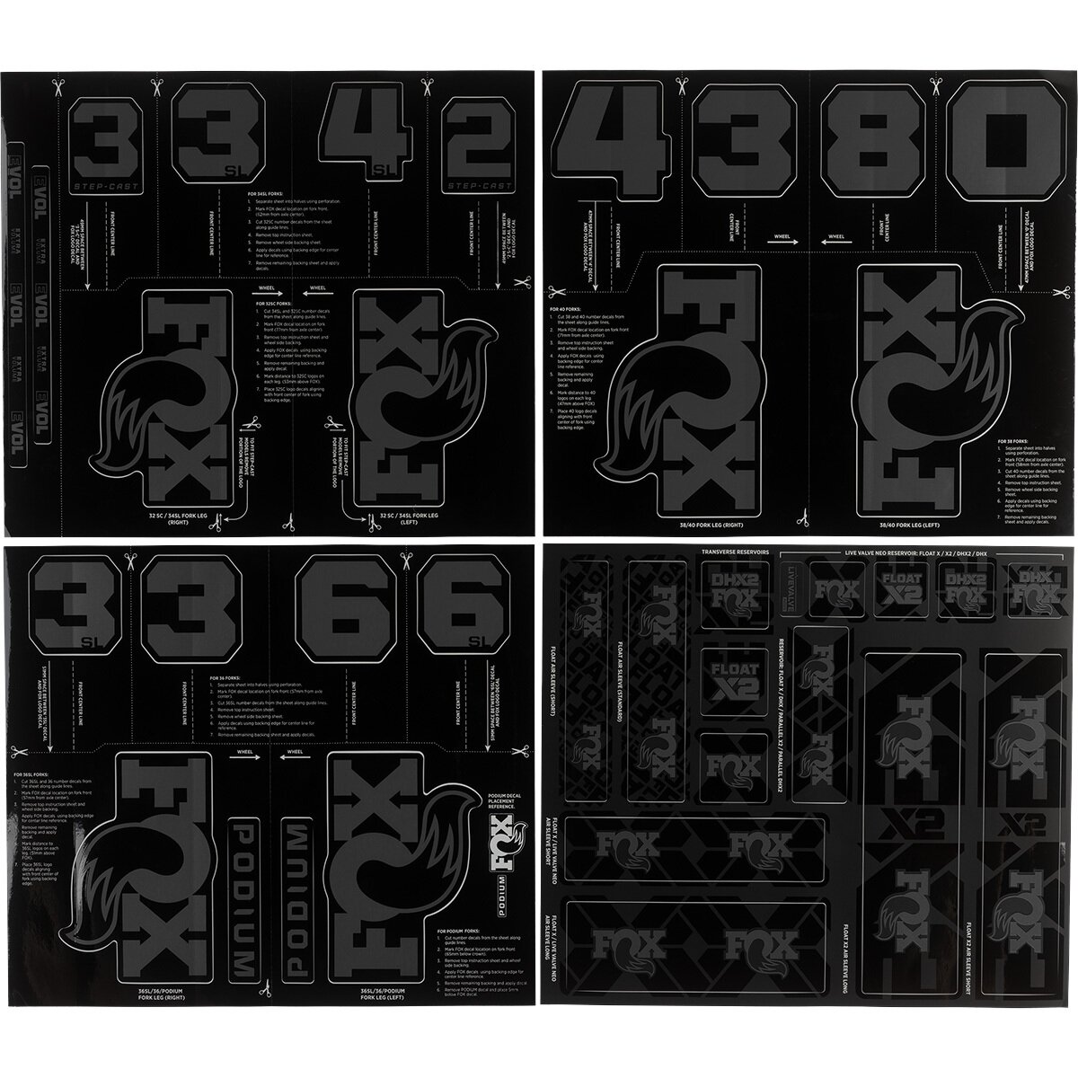 Image of FOX Racing Shox Fork and Shock Decal Kit Stealth, One Size