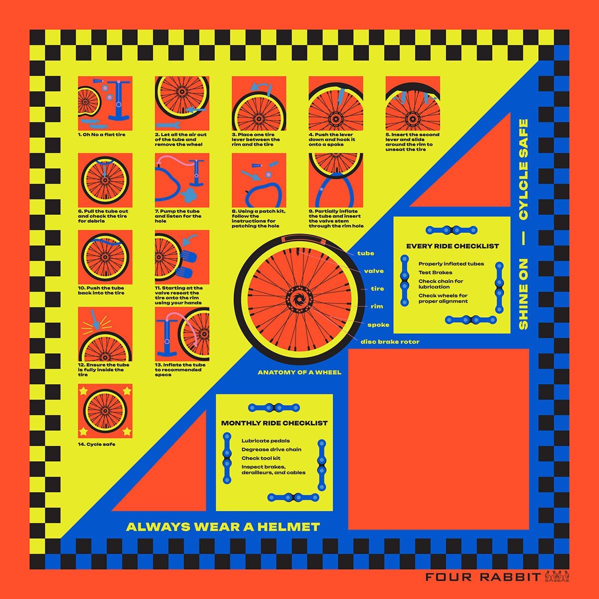 Image of Four Rabbit Bandana Shine On Bike, One Size