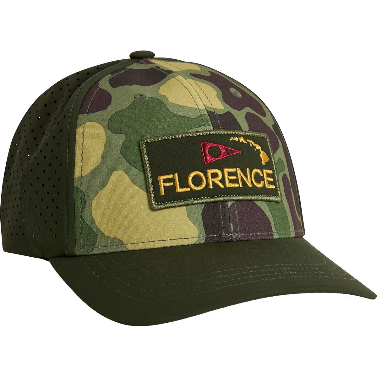 Image of Florence Marine X Camo Airtex Trucker Hat Tropic Green Camo, One Size