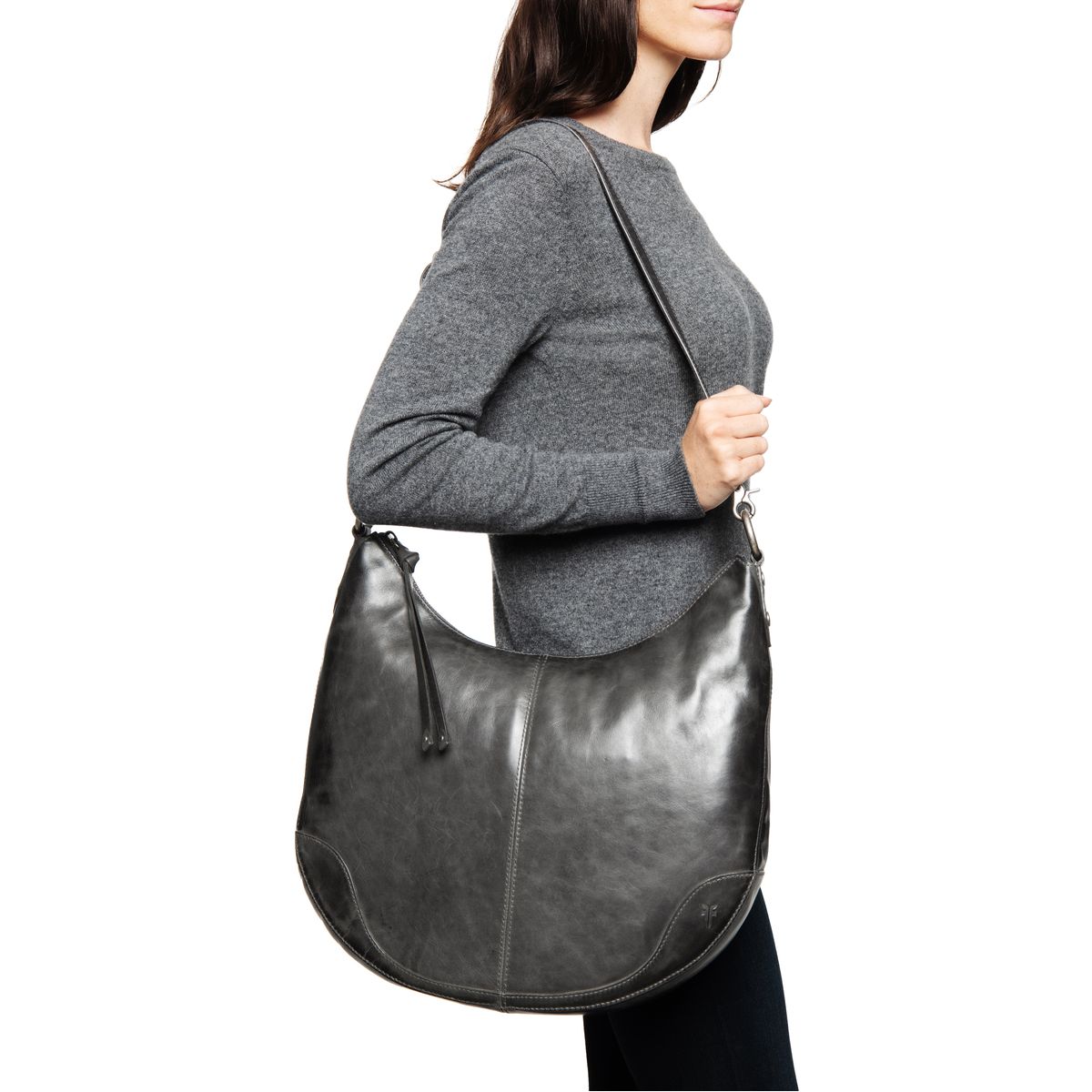Buy the Frye Melissa Hobo Shoulder Bag Gray Leather