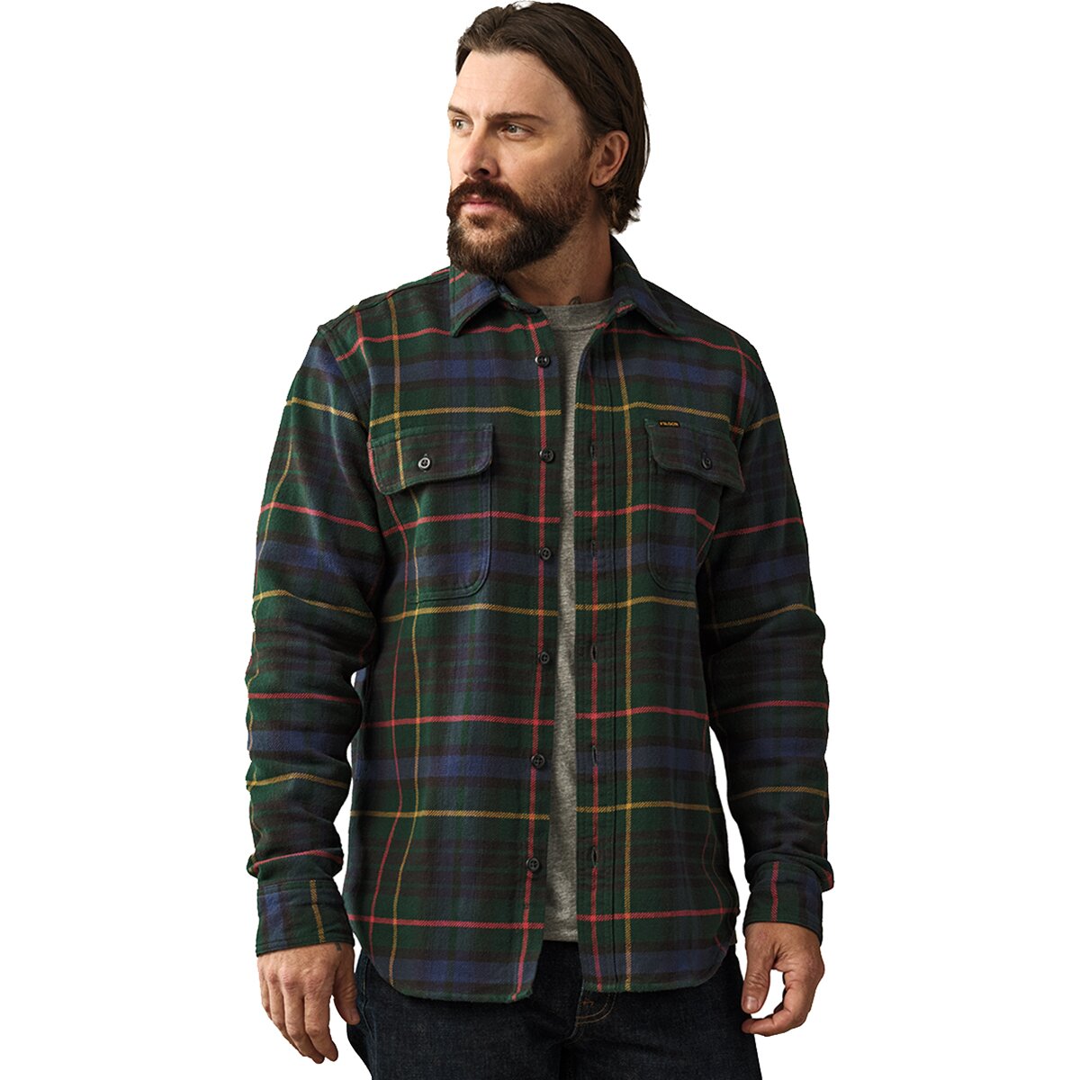 Image of Filson Vintage Flannel Work Shirt - Men's Black/Green Plaid, S