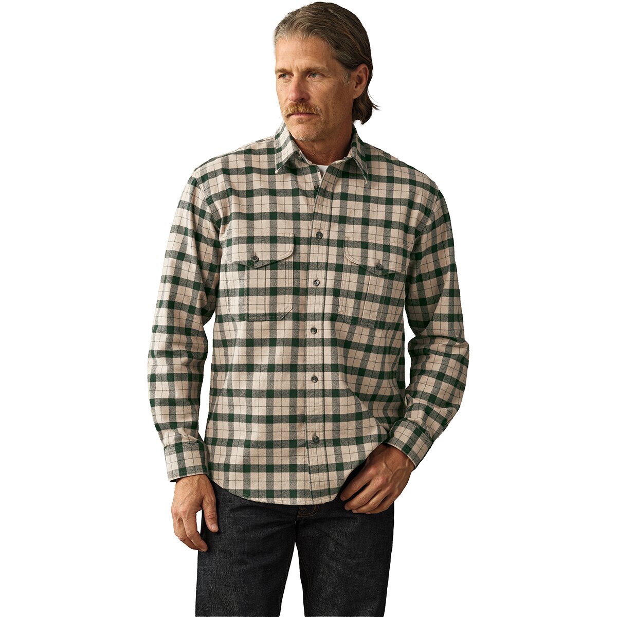 Image of Filson Alaskan Guide Shirt - Men's Oatmeal/Pine Plaid, S