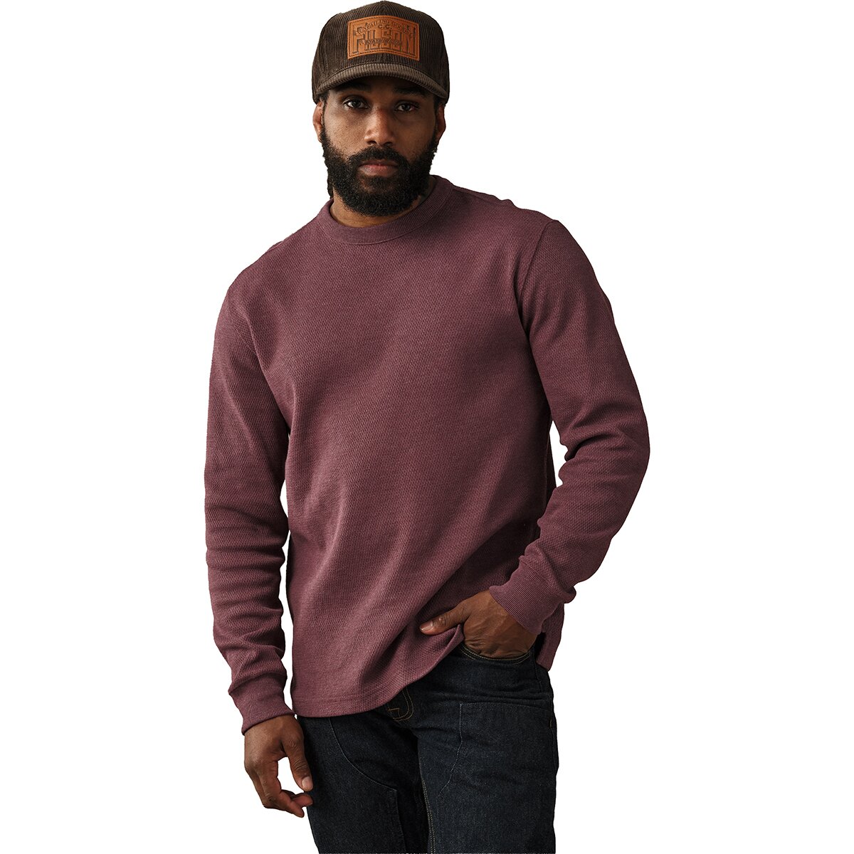 Image of Filson Waffle Knit Thermal Crewneck Top - Men's Dark Port Heather, M