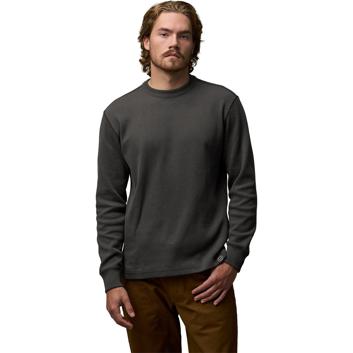 Image of Filson Waffle Knit Thermal Crewneck Top - Men's Faded Black, S