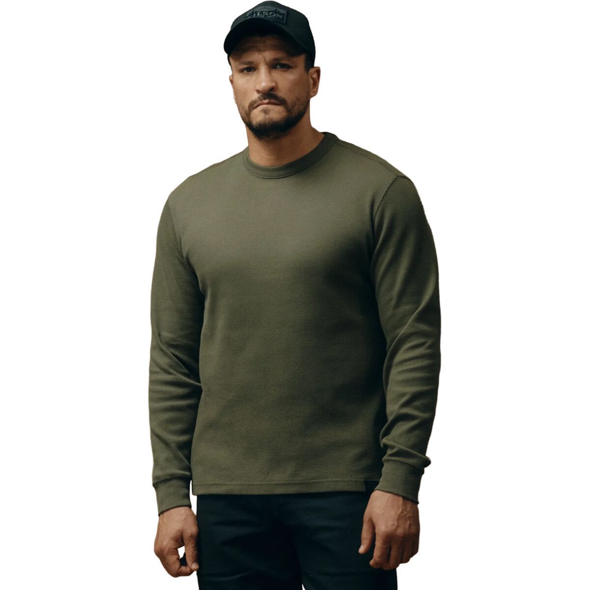 Image of Filson Waffle Knit Thermal Crewneck Top - Men's Mossy Rock, XL