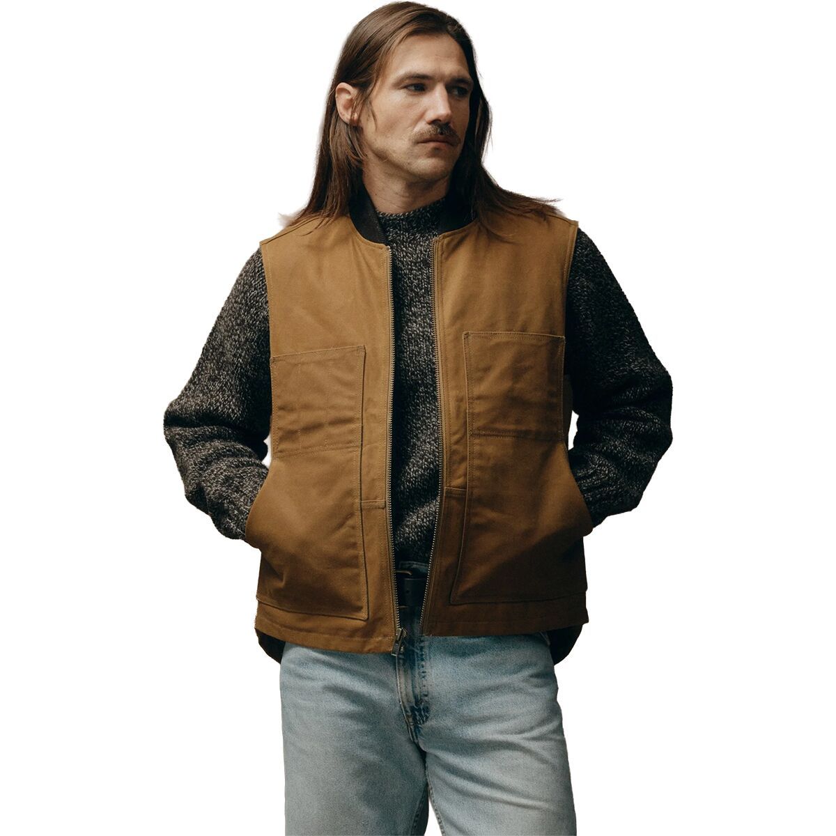 Image of Filson Tin Cloth Insulated Work Vest - Men's Dark Tan, S