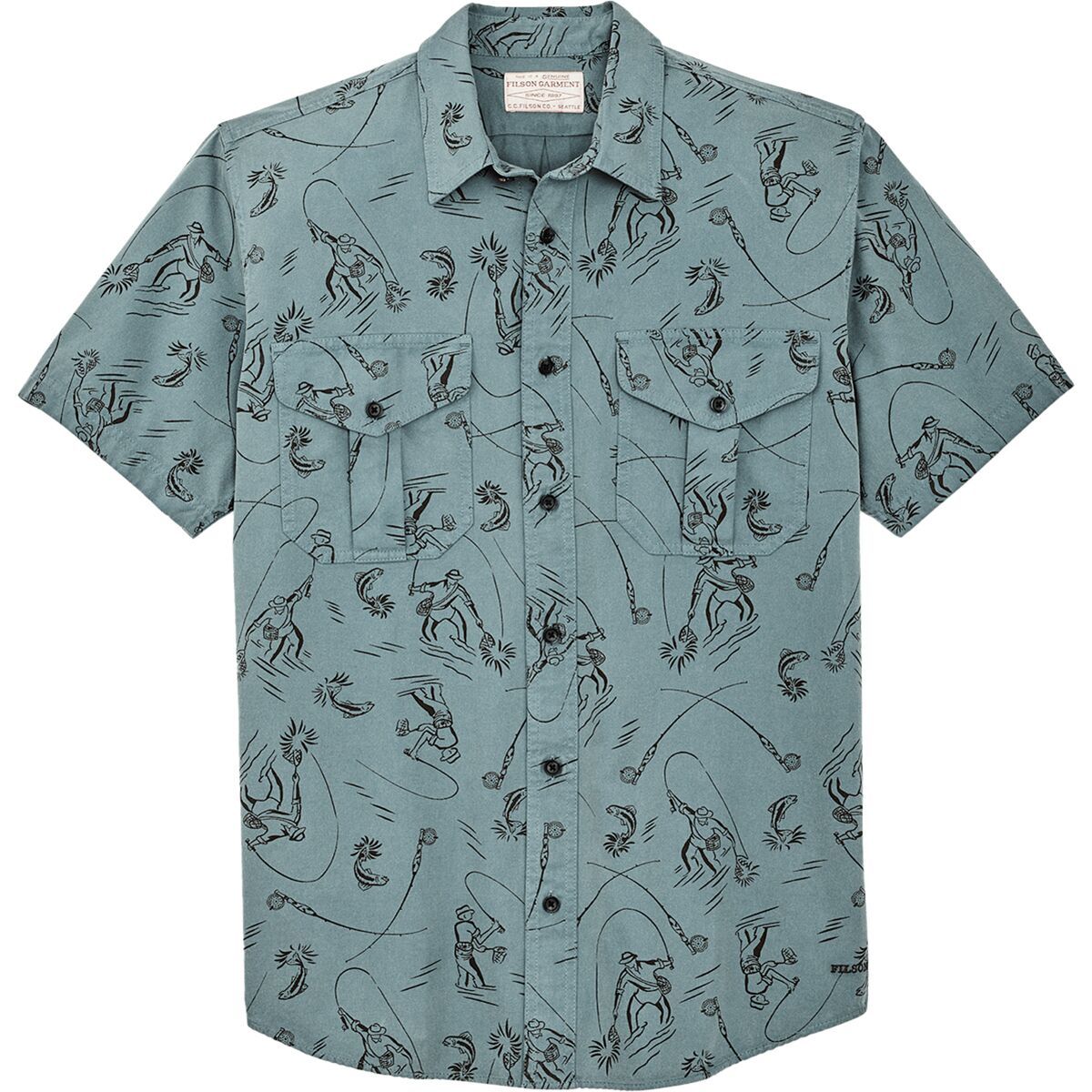 Filson Short-Sleeve LT WT Alaskan Guide Shirt - Men's Blue/Gray/Fly Fish, S
