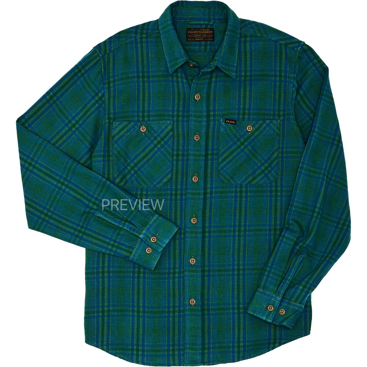 Image of Filson Lightweight Vintage Flannel Shirt - Men's Green/Blue, M
