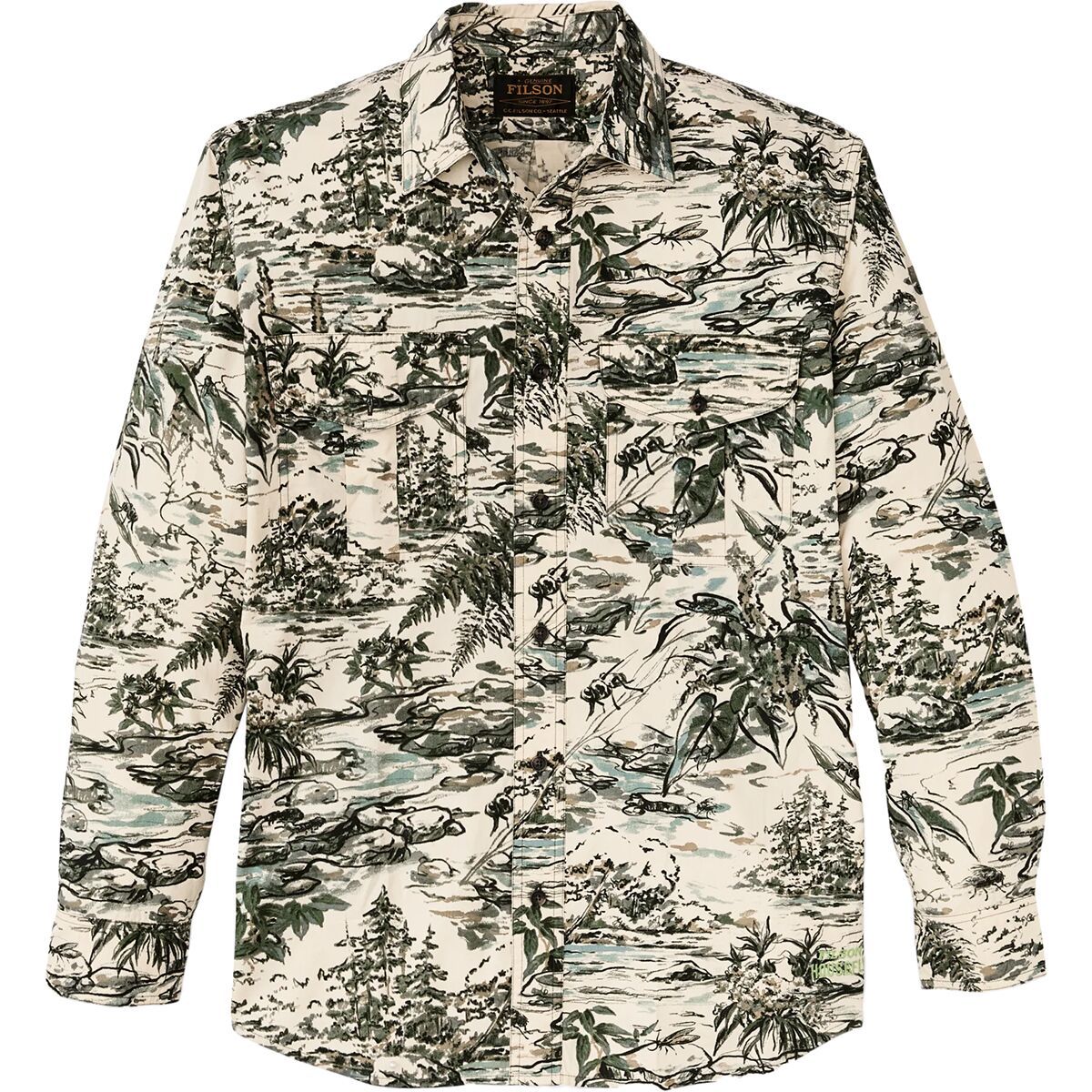 Image of Filson X Housefly Washed Feather Cloth Shirt - Men's Khaki Scenic, S