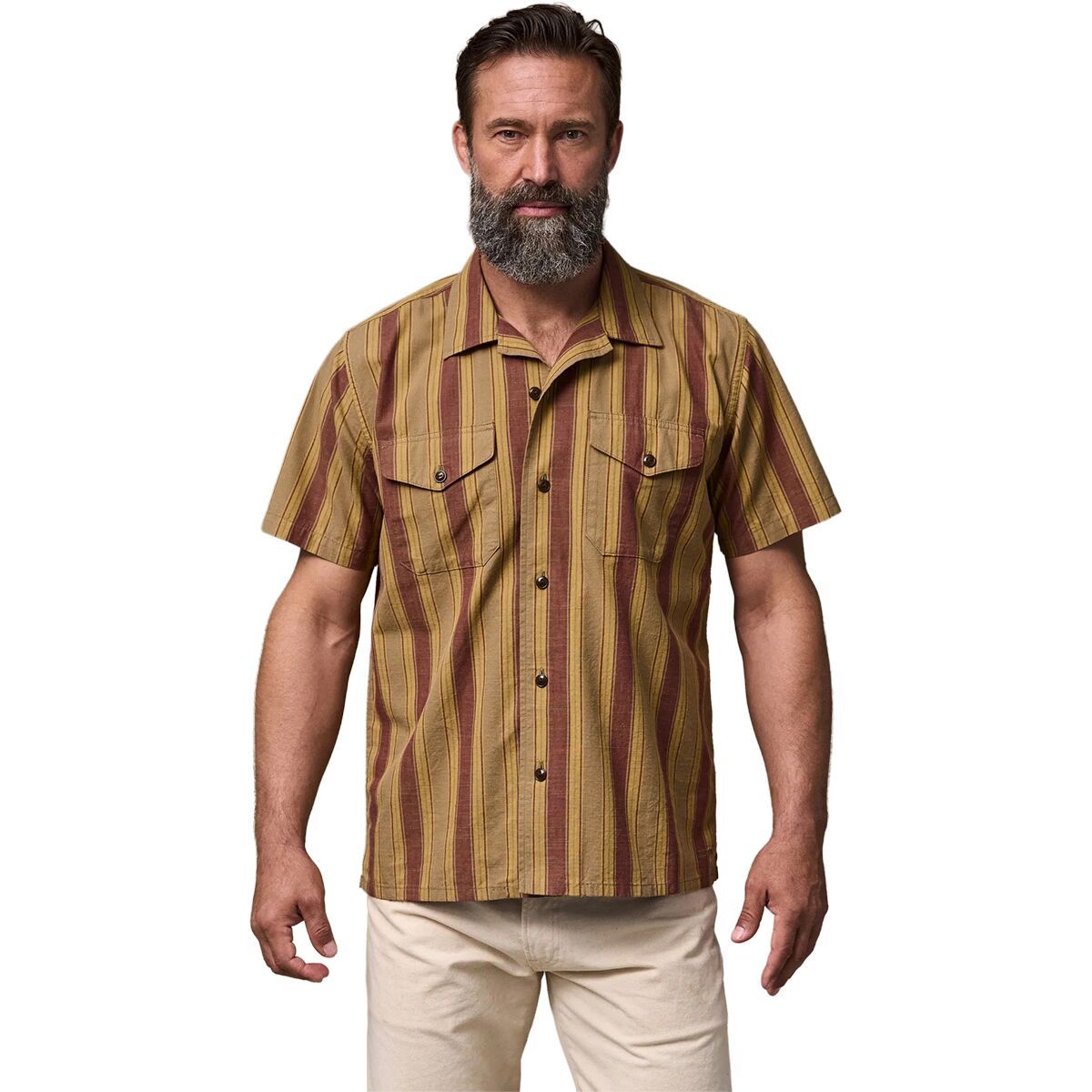 Image of Filson Chambray Camp Short-Sleeve Shirt - Men's Brick/Tan, XXL