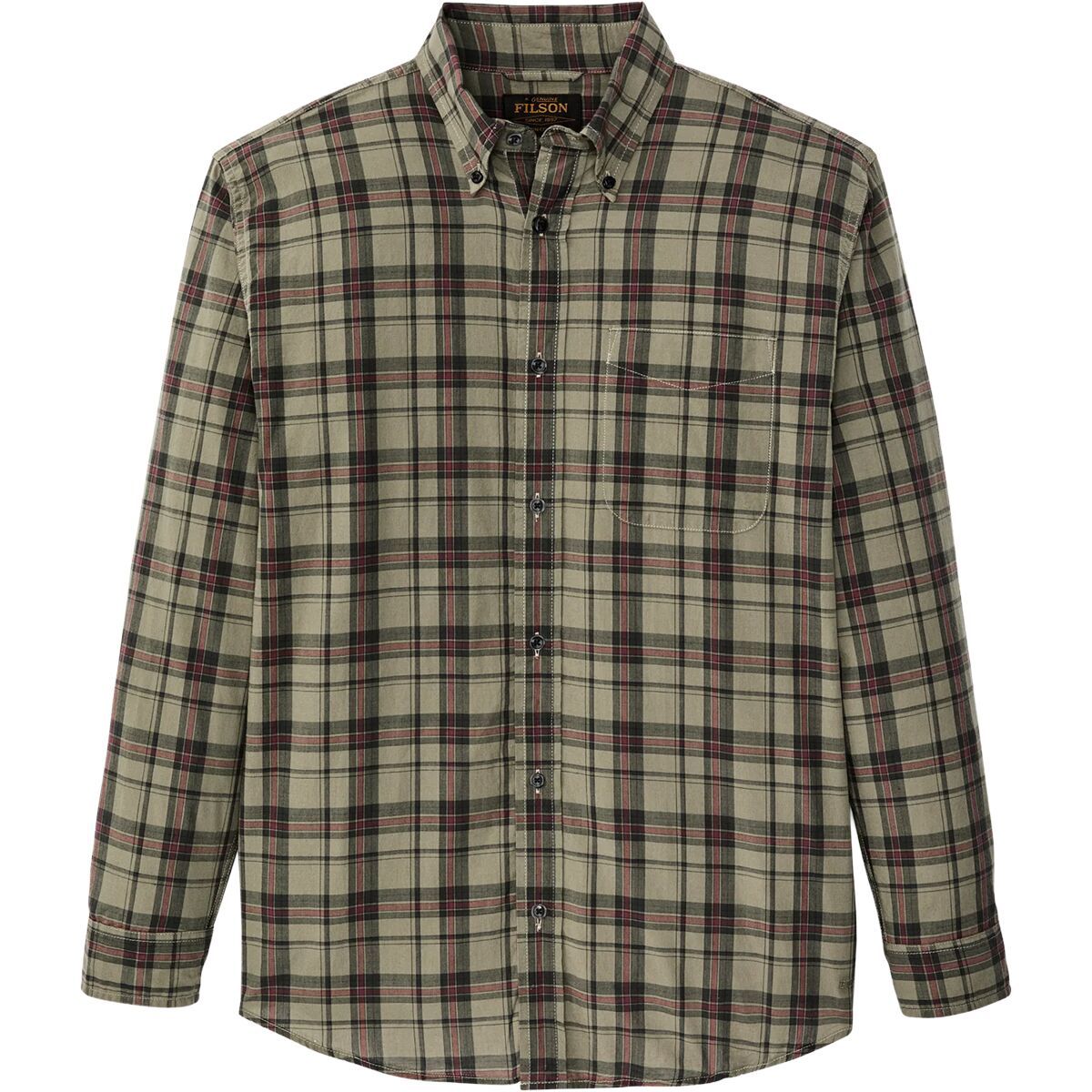 Image of Filson Madras Button-Down Shirt - Men's Olive/Gravel Plaid, M