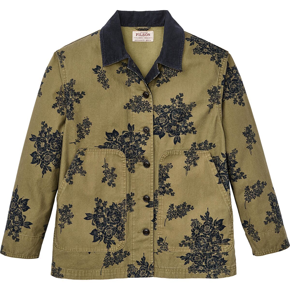 Image of Filson Canvas Barn Coat - Women's Olive w/ Floral Print, M