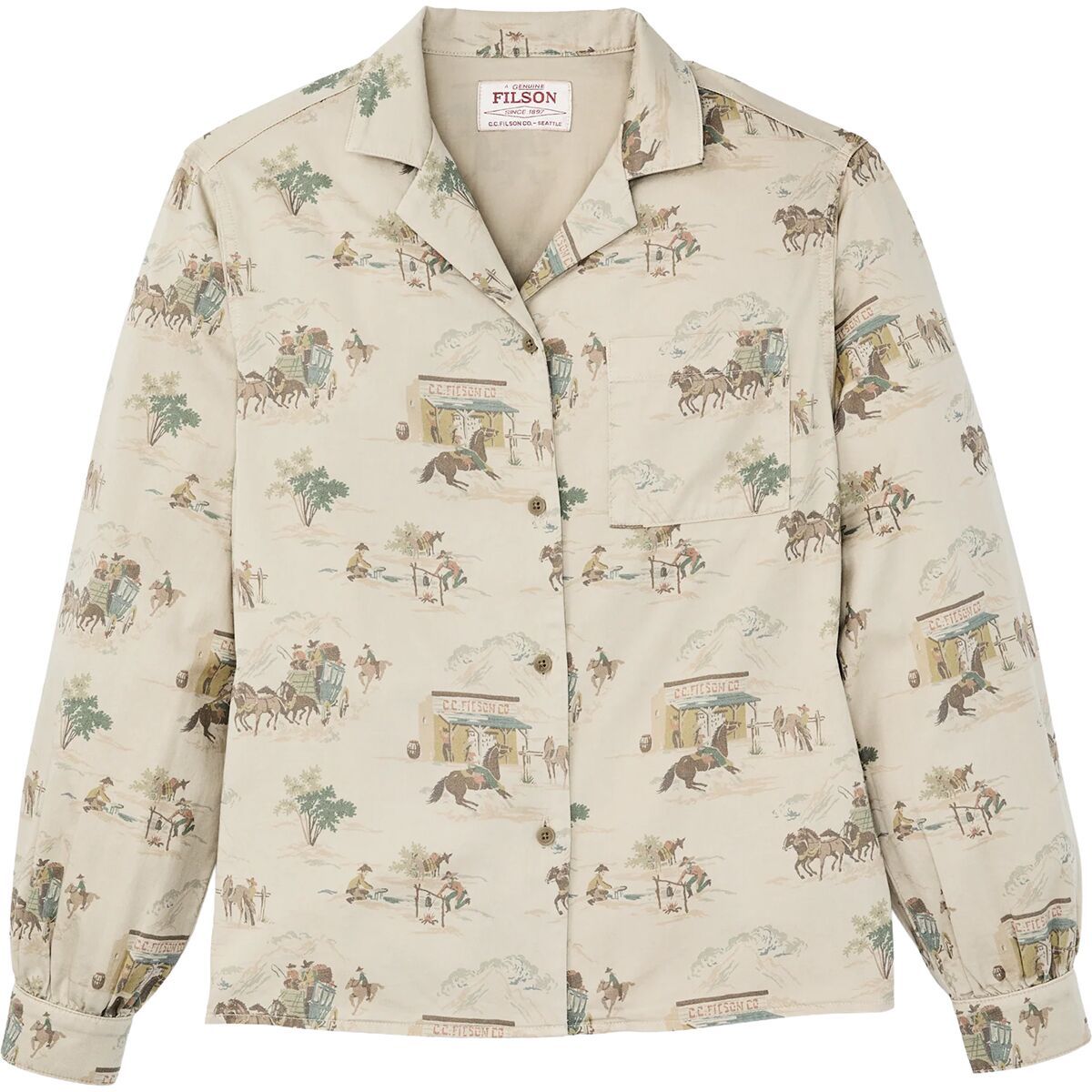 Image of Filson Long-Sleeve Twill Camp Shirt - Women's Desert Green w/ Print, L