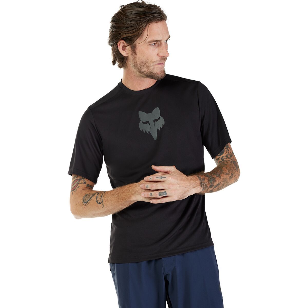 Image of Fox Racing Ranger Short-Sleeve Jersey - Men's Black Fox Head, S