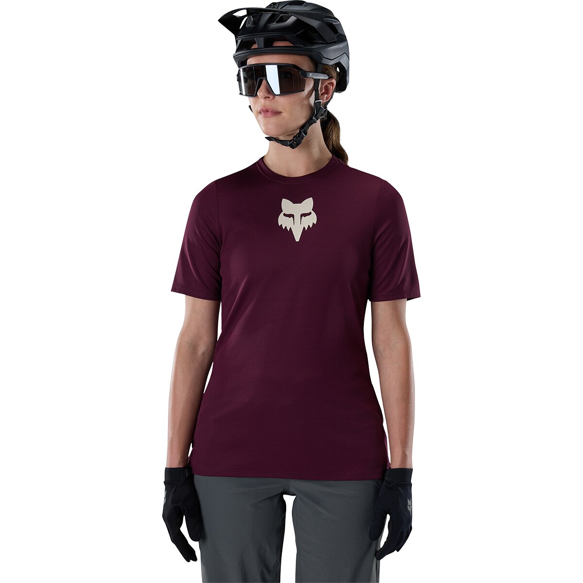 Image of Fox Racing Ranger Short-Sleeve Jersey - Women's Dark Maroon Fox Head, M