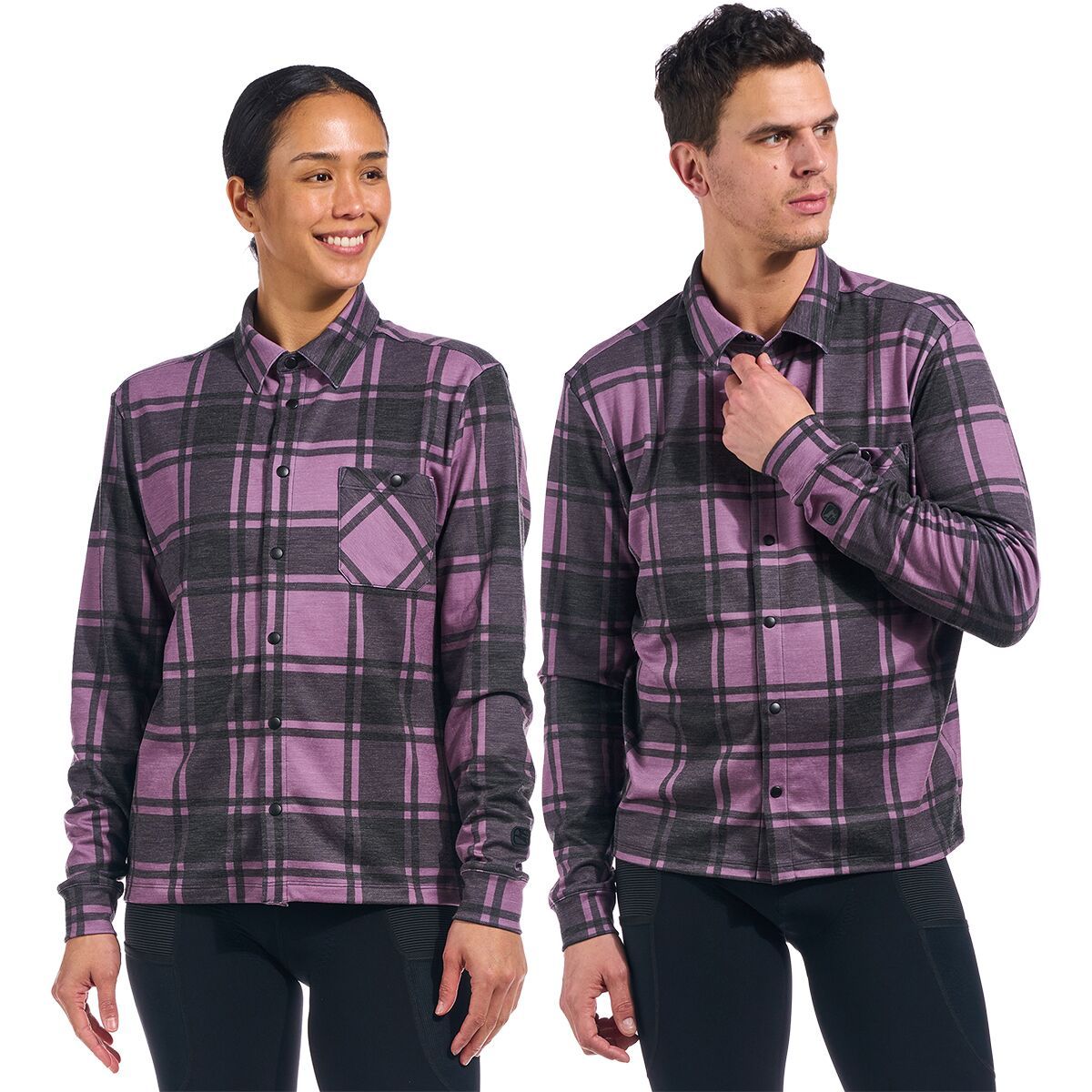 Image of Giordana Beyond Gravel Button Down Wool Long-Sleeve Shirt Grapeade Plaid, L