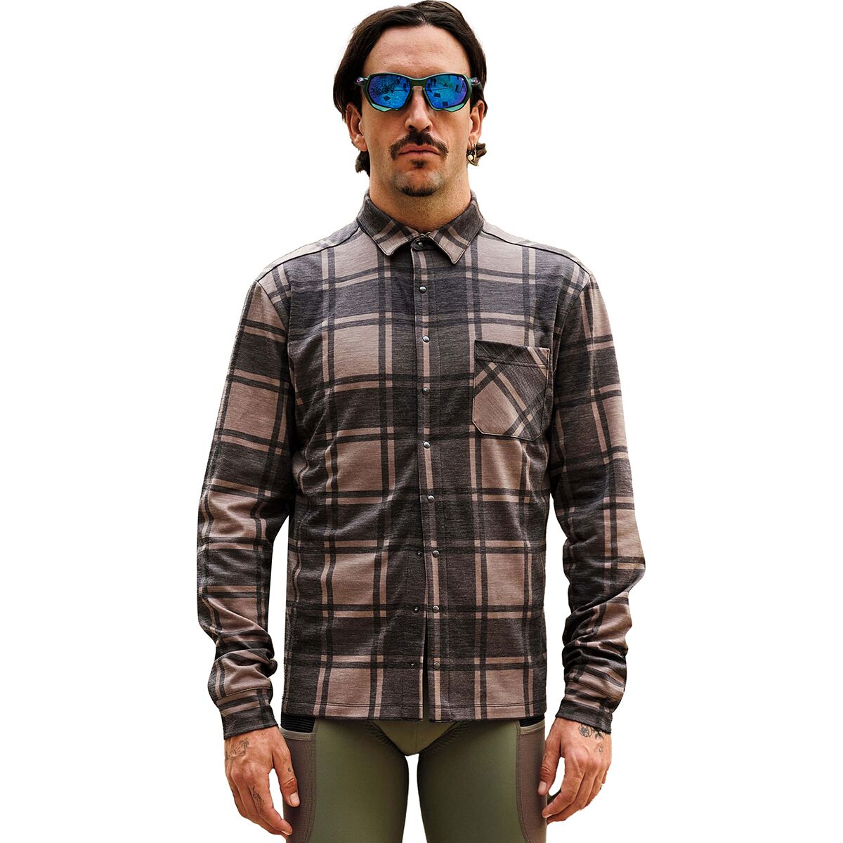 Image of Giordana Beyond Gravel Button Down Wool Long-Sleeve Shirt Olive Plaid, S