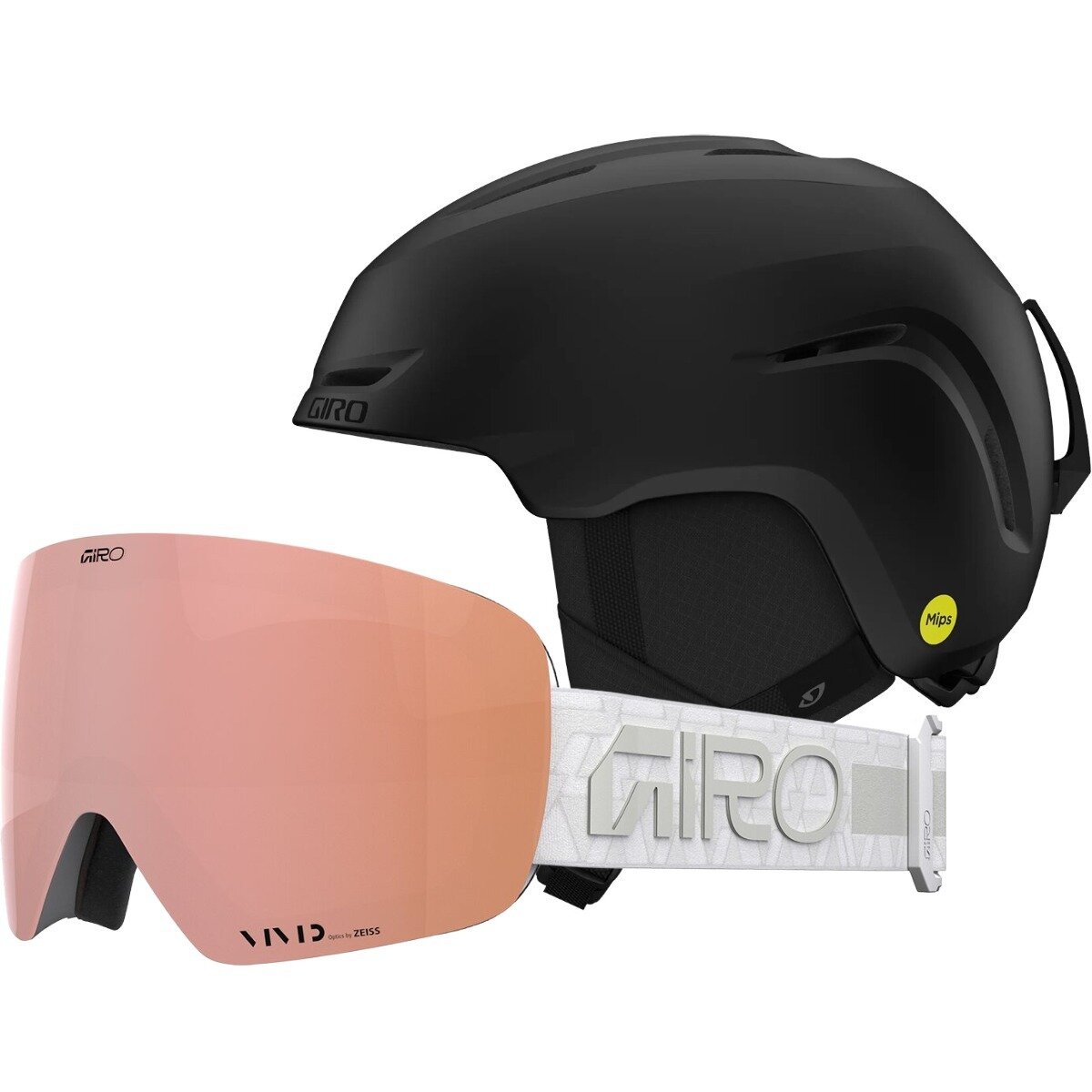 Giro Sario MIPS Helmet + Contour RS Goggle Mt Blk/Wht/Crys Rs Gld, L/M
