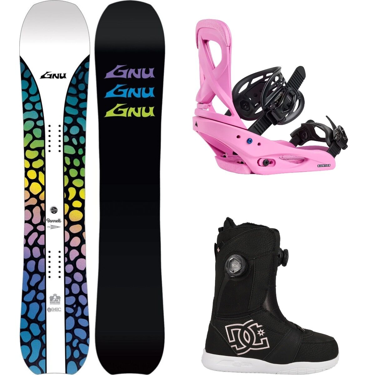 Image of Gnu Barrett Snowboard + Scribe Re:Flex Binding + Lotus Boot One Color, Fuchsia Pink, Black, 155cm, M, 8.0