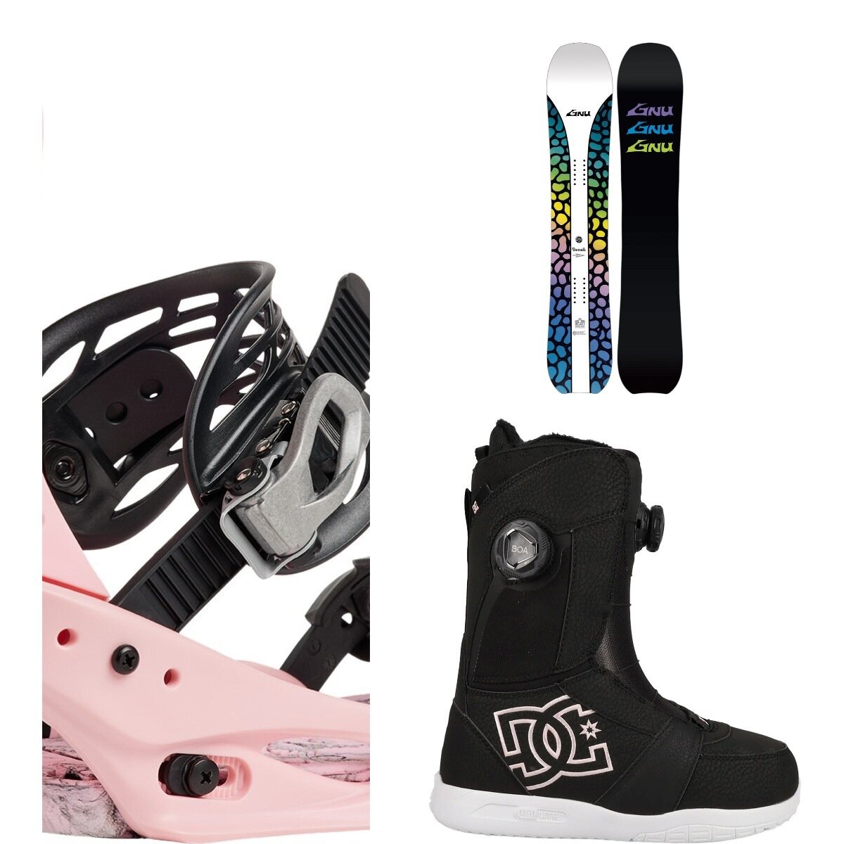 Image of Gnu Barrett Snowboard + Scribe Re:Flex Binding + Lotus Boot One Color, Pink, Black/Light Pink, 146cm, L, 9.5
