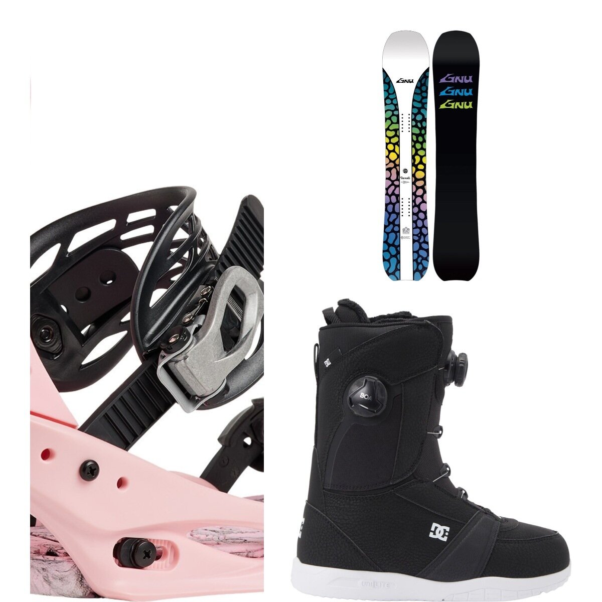 Image of Gnu Barrett Snowboard + Scribe Re:Flex Binding + Lotus Boot One Color, Pink, Black/White, 149cm, L, 9.0